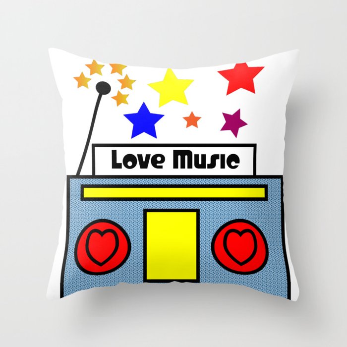 Love Music Retro Radio Throw Pillow