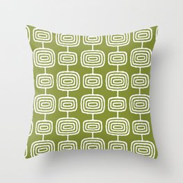 Mid Century Modern Atomic Rings Pattern Mid Mod Olive Green Throw Pillow