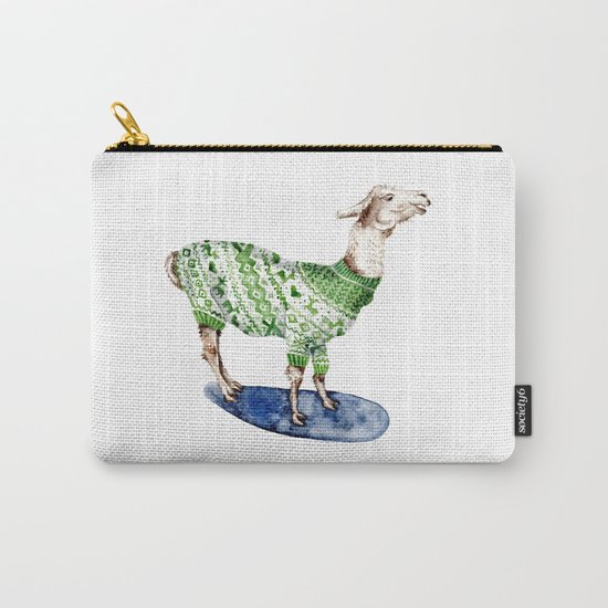 Llama in a Green Deer Sweater Carry-All Pouch