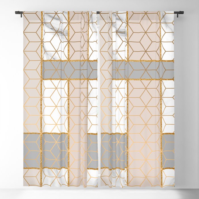 Golden Pastel Marble Geometric Design Blackout Curtain by Vic Torys ...