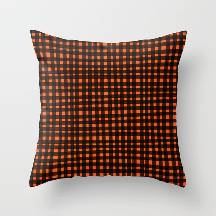 Freestyle Gingham in Orange & Black Throw Pillow