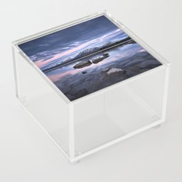 New Zealand Photography - Stones In The Water Under The Cloudy Pink Sky Acrylic Box