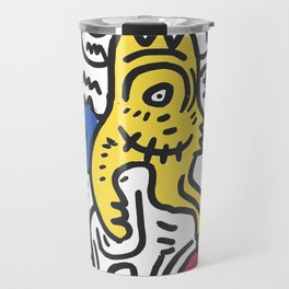 Hand Drawn Graffiti Art With Monsters in Black and White and Color Travel Mug