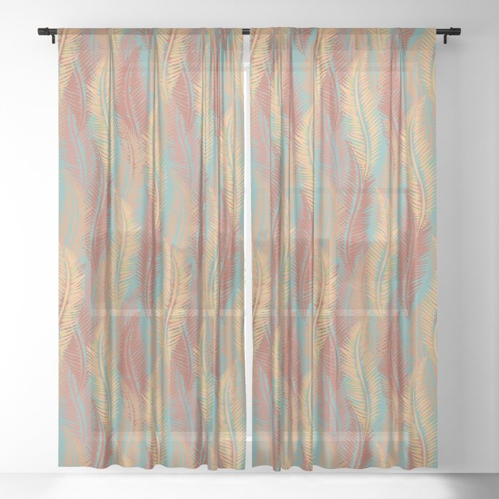 Feather Stripe Soft Coral Sheer Curtain By Lottibrown Society6