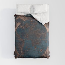Rose gold and cobalt blue antique world map with sail ships Comforter
