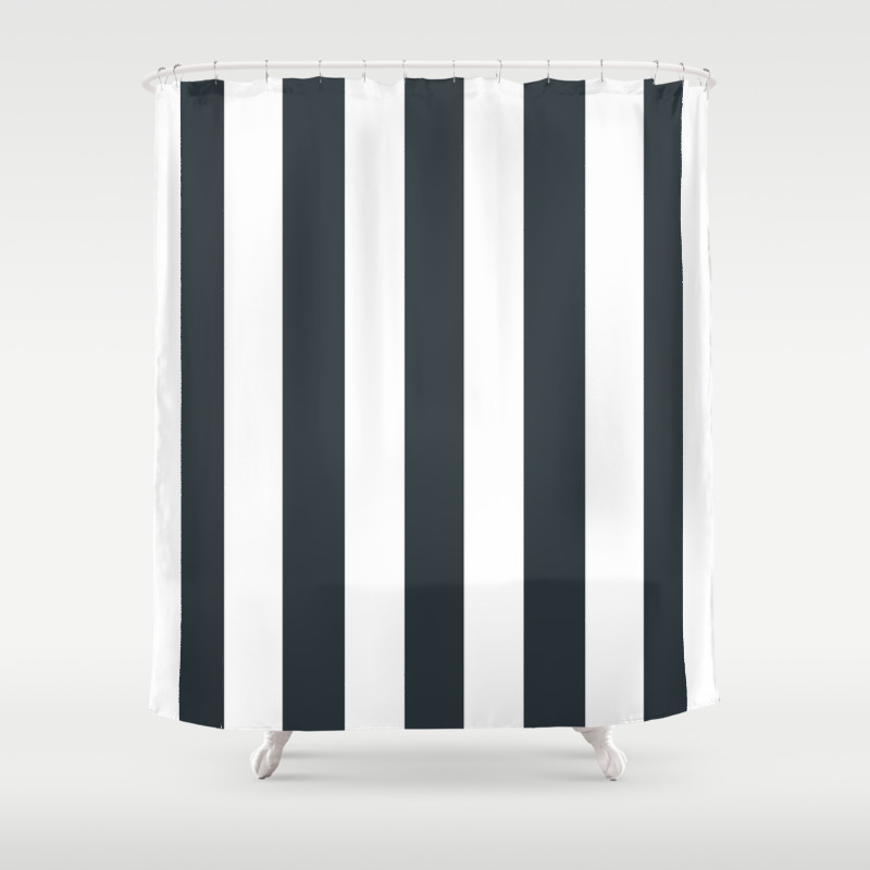 Gunmetal Grey Solid Color White Vertical Lines Pattern Shower