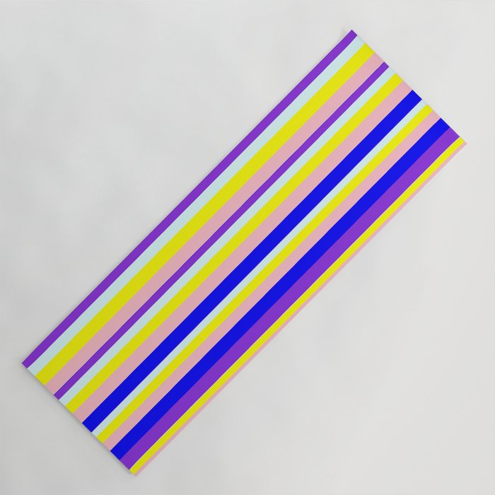 Eyecatching Pink, Blue, Purple, Light Cyan & Yellow Colored Striped Pattern Yoga Mat