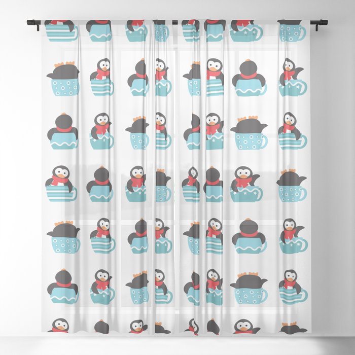 Coffee penguin Sheer Curtain