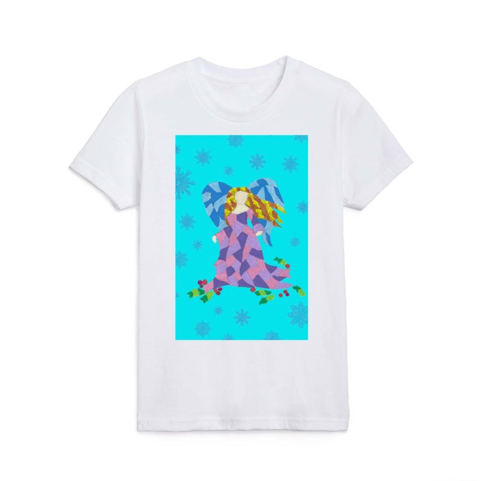 Angel Painting in a Colorful Geometric Pop Art Style with Snowflakes Kids T Shirt