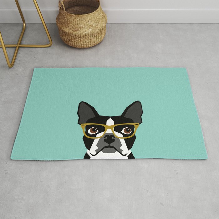 Darby - Boston Terrier pet design with hipster glasses in bold and modern colors for pet lovers Rug