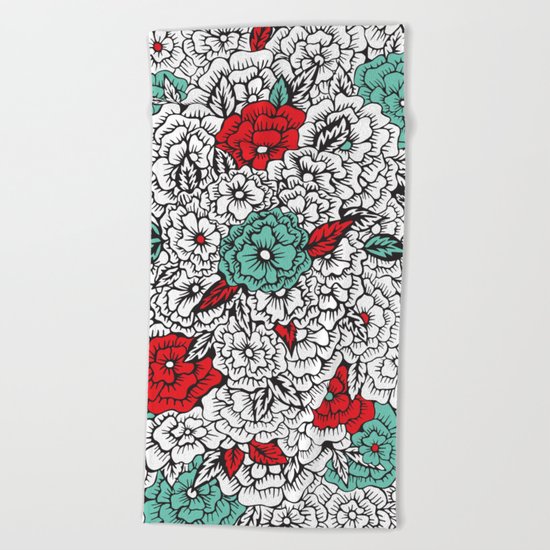 retro flowers Beach Towel