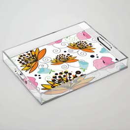 Spring Floral Pattern with Orange & Pink Blooms Acrylic Tray