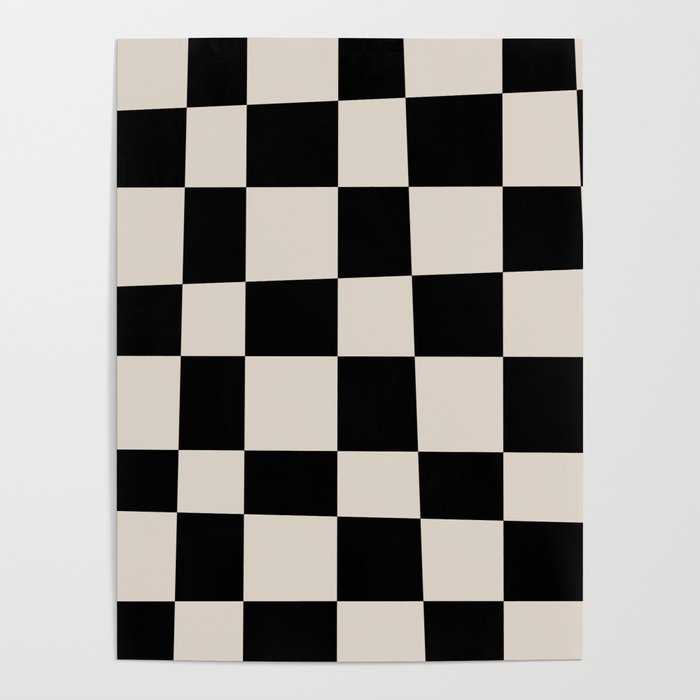 Abstract Checker Pattern 224 Black and Linen White Poster