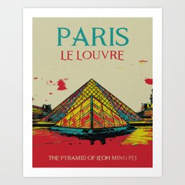 Paris Le Louvre Iconic Pyramid in a Colorful View Art Print