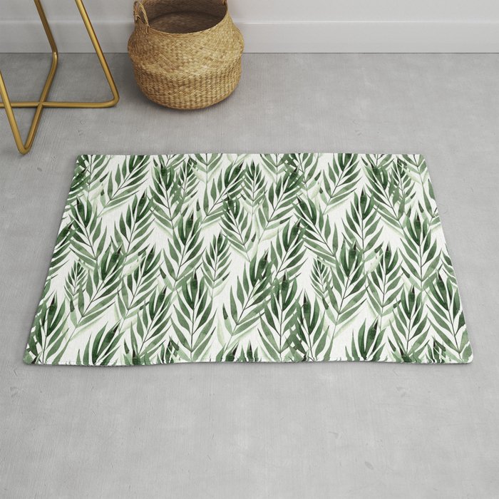 Watercolor Exotic Palm Leaves Pattern Rug