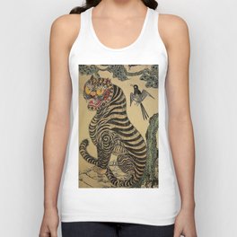 Striped Vintage Minhwa Tiger and Magpie Tank Top