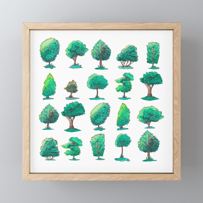 Watercolor Forest Trees Pattern White Pallet Framed Mini Art Print
