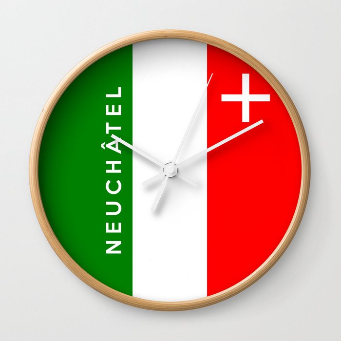 Neuchatel Region Switzerland Country Flag Name Text Swiss Wall Clock By Tony4urban Society6