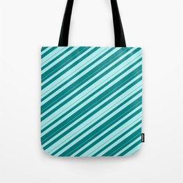 [ Thumbnail: Teal & Turquoise Colored Lines/Stripes Pattern Tote Bag ]