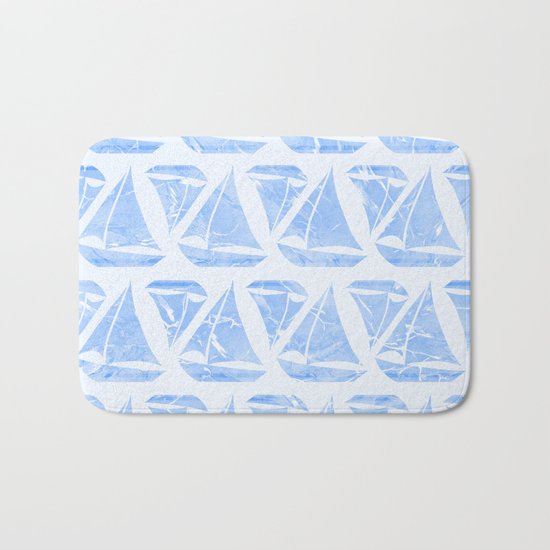 Blue Sailing Boats Water Pattern Bath Mat