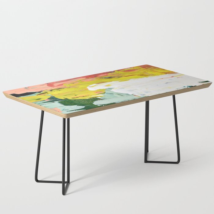 Venice Beach: A vibrant abstract painting in Neon Green, pink, and white by Alyssa Hamilton Art  Coffee Table
