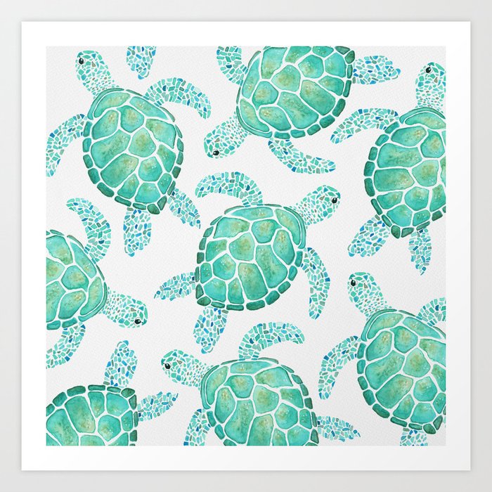 Sea Turtle Pattern - Blue Kunstdrucke Sea Turtle Pattern - Blue Kunstdrucke