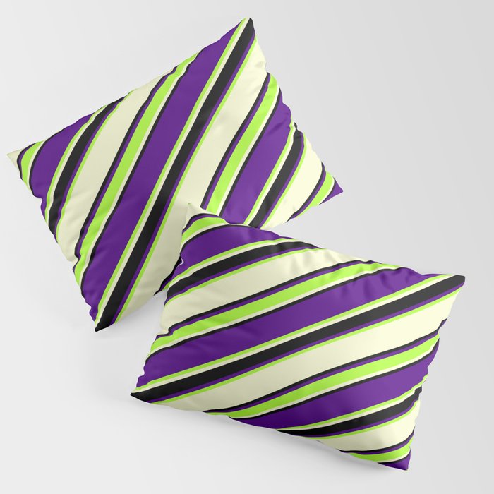 Indigo, Light Green, Light Yellow, and Black Colored Stripes Pattern Pillow Sham