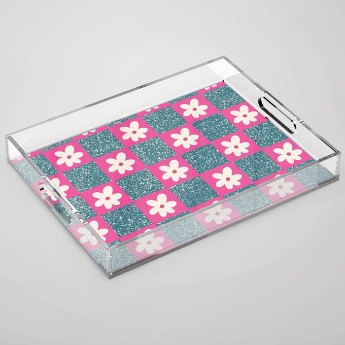 Sprinkle Spring of Daisies - Navy and Hot Pink Acrylic Tray