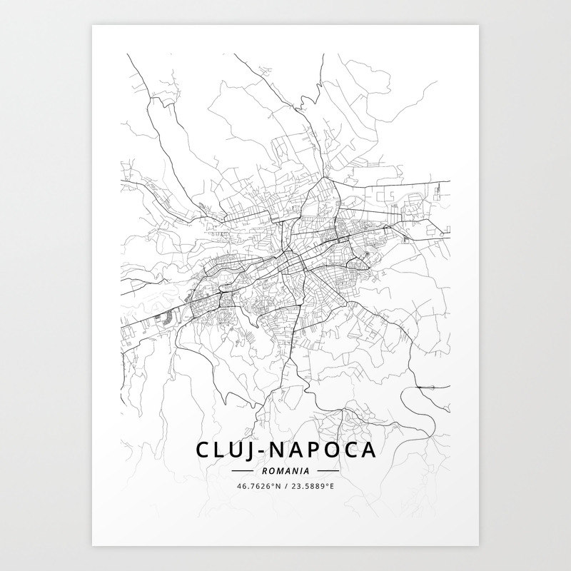 Cluj Napoca Romania Light Map Art Print By Designermapart Society6