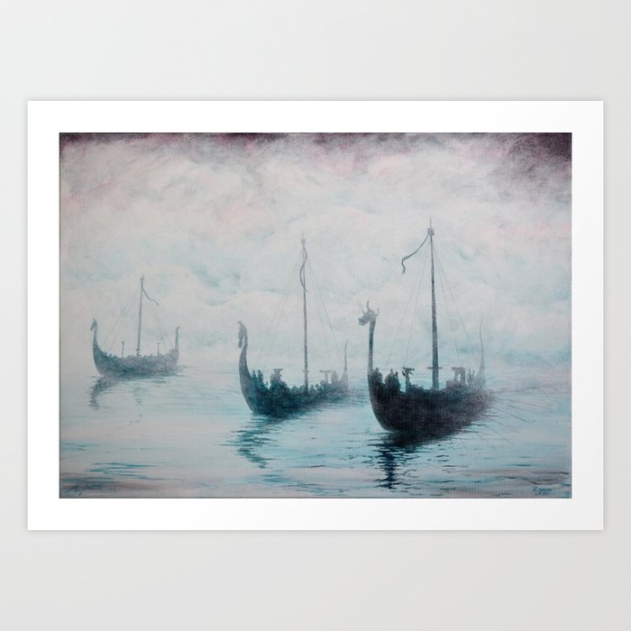 Viking Ships from the Mist Art Print