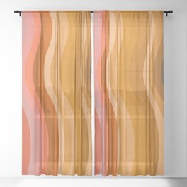 Groovy Wavy Lines in Retro 70s Colors Sheer Curtain