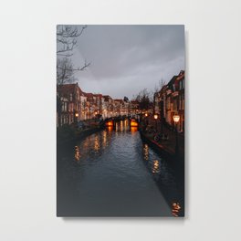 Photo of streetlights at twilight on the Dutch canals of Leiden, The Netherlands | Fine Art Colorful Travel Photography | Art Print Metal Print