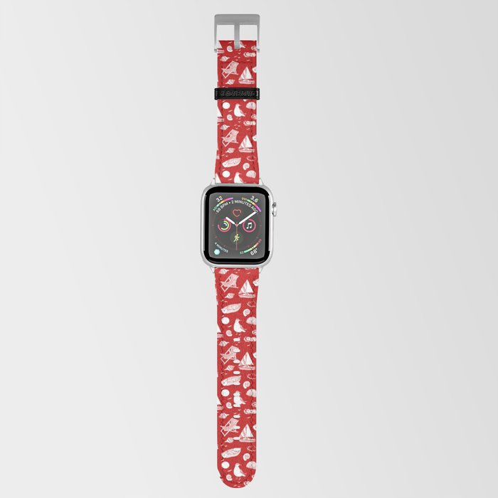 Red And White Summer Beach Elements Pattern Apple Watch Band