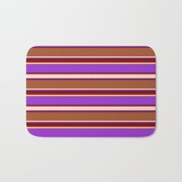 [ Thumbnail: Sienna, Bisque, Dark Orchid, and Maroon Colored Lined/Striped Pattern Bath Mat ]