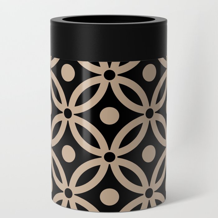 Classic Intertwined Ring and Dot Pattern 624 Black and Tan Can Cooler