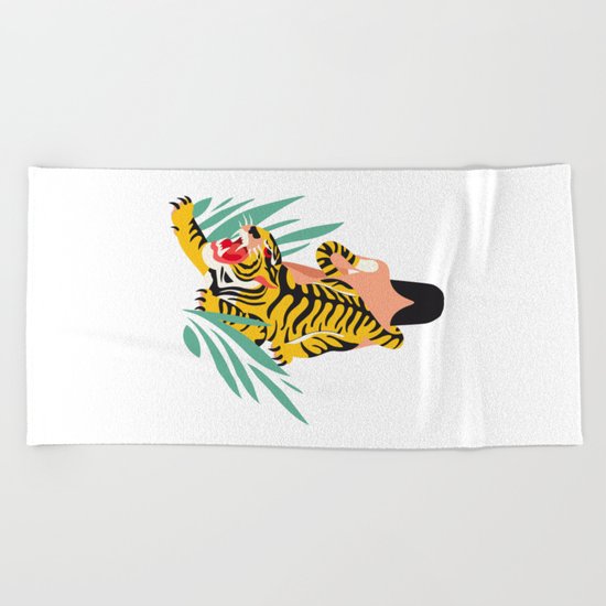 Waking the tiger Beach Towel