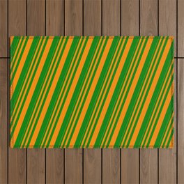 [ Thumbnail: Dark Orange & Green Colored Stripes Pattern Outdoor Rug ]