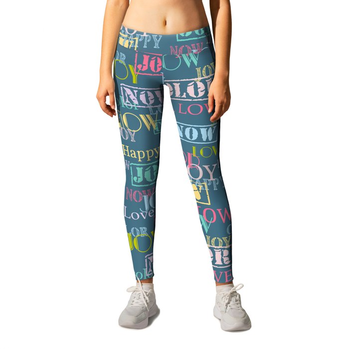 Enjoy The Colors - Colorful typography modern abstract pattern on dark blue background Leggings