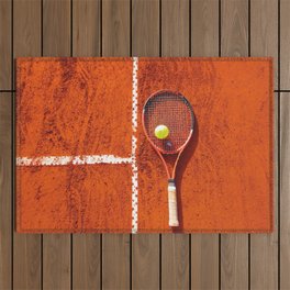 Tennis racket with ball on tennis court Outdoor Rug