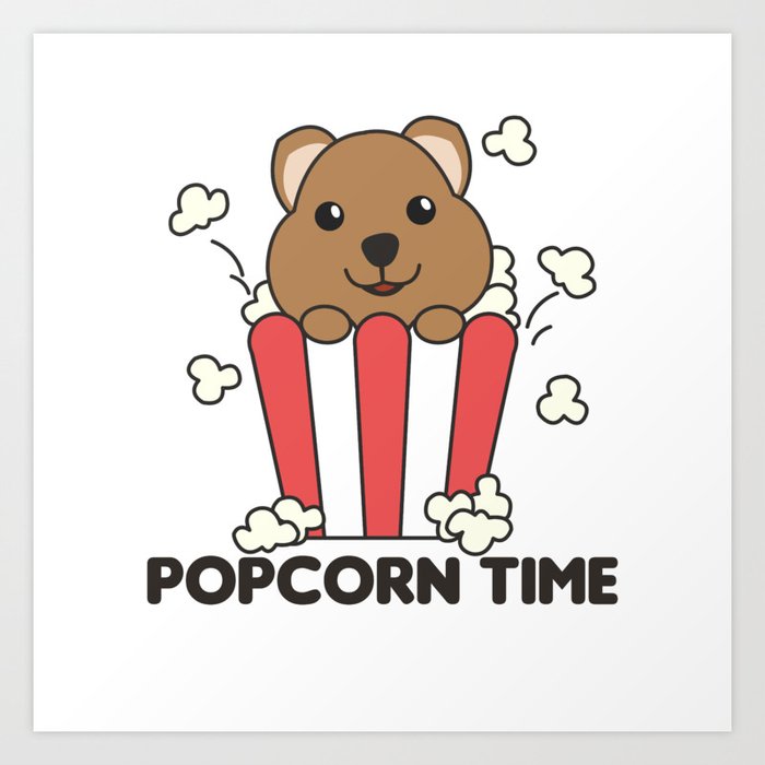 Quokka Popcorn Time Funny Animals In Fast Food Art Print