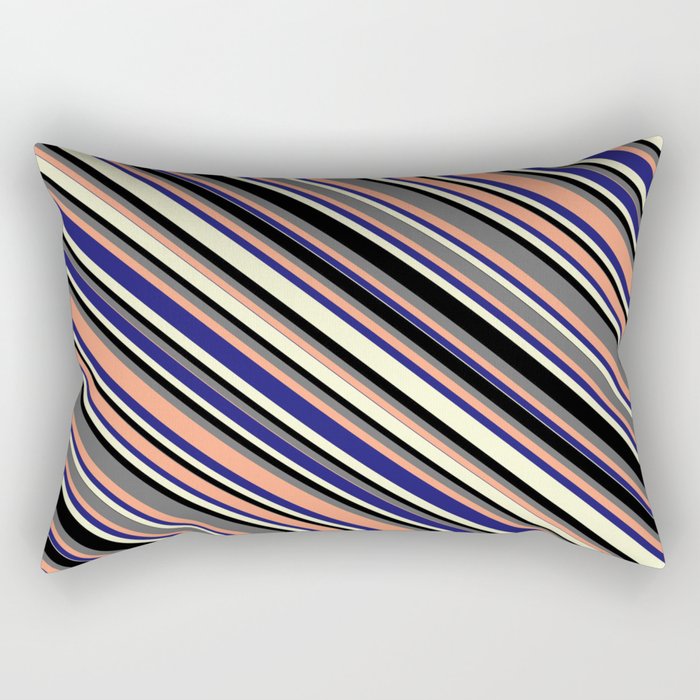 Colorful Dim Grey, Light Salmon, Midnight Blue, Light Yellow & Black Colored Lines Pattern Rectangular Pillow