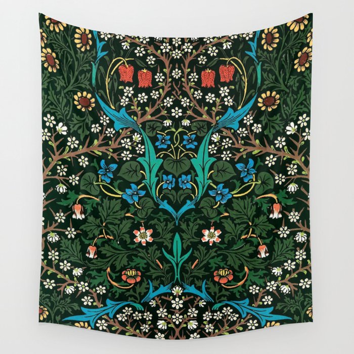 William Morris Tulips, Blue Columbine, Orchids, & Sunflowers Textile Flower Print Wall Tapestry