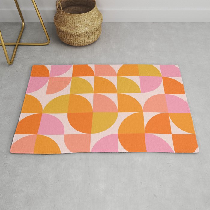 Mid Century Mod Geometry in Pink and Orange Rug