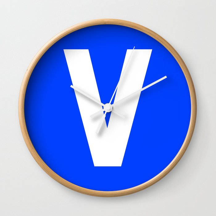 Letter V (White & Blue) Wall Clock