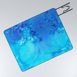 Bright Blue Delight, Watercolor Abstract Painting Picnic Blanket
