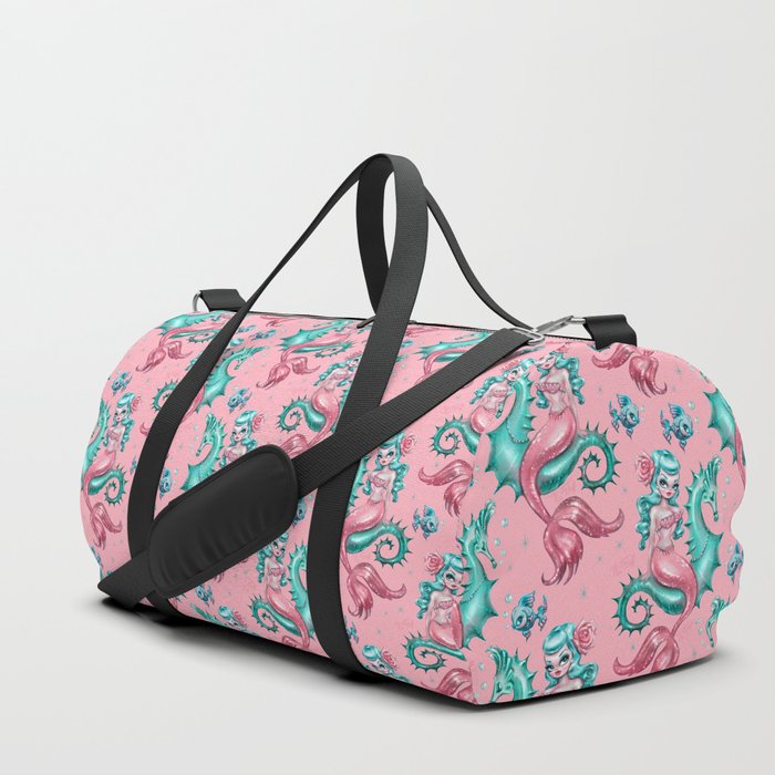 Mysterious Mermaid on Pink Duffle Bag by Miss Fluff | Society6