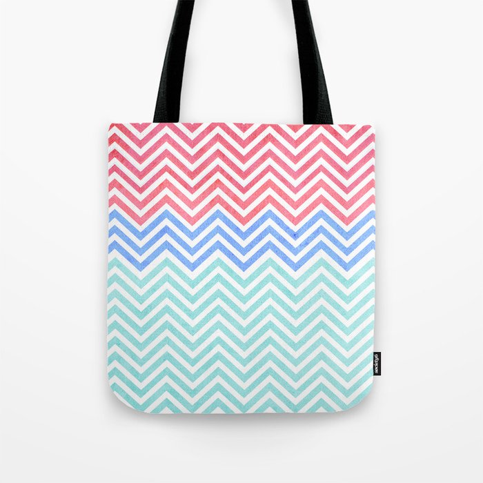 Chevron Blue and Red vintage Tote Bag