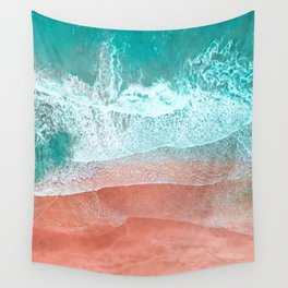 The Break - Turquoise Sea Pastel Pink Beach II Wall Tapestry