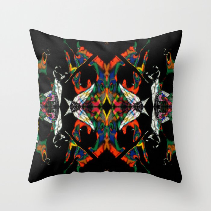 Abstract beautiful ornament on black background Throw Pillow
