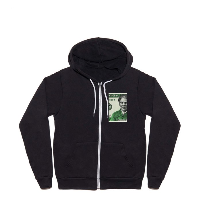 Proposed African American Icon Harriet Tubman Single U.S. Mint 20 Dollar bill Full Zip Hoodie by Jeanpaul Ferro